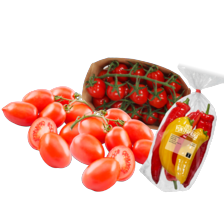 Cherry pruim trostomaat schaal à 400 gram,
pruimtomaten schaal à 750 gram
of puntpaprika mix zak à 4 stuks